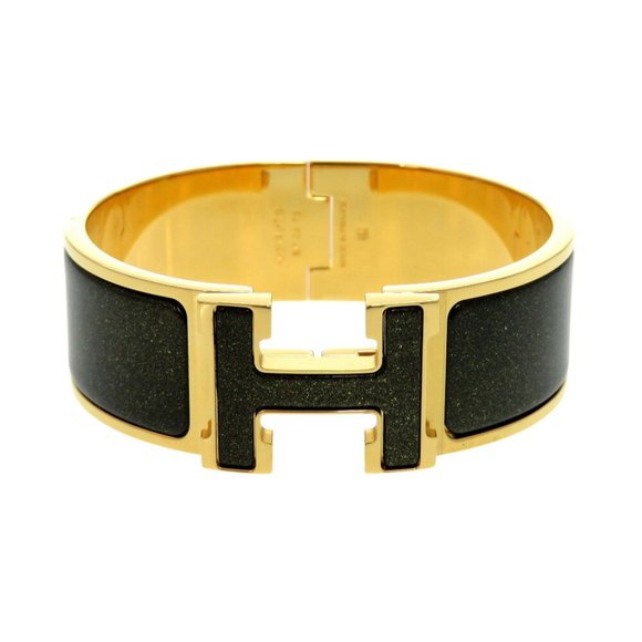 Hermes Click Clack H Glitter Bangle Metal Noir Dre 1986 HERMES - Picture 1 of 5